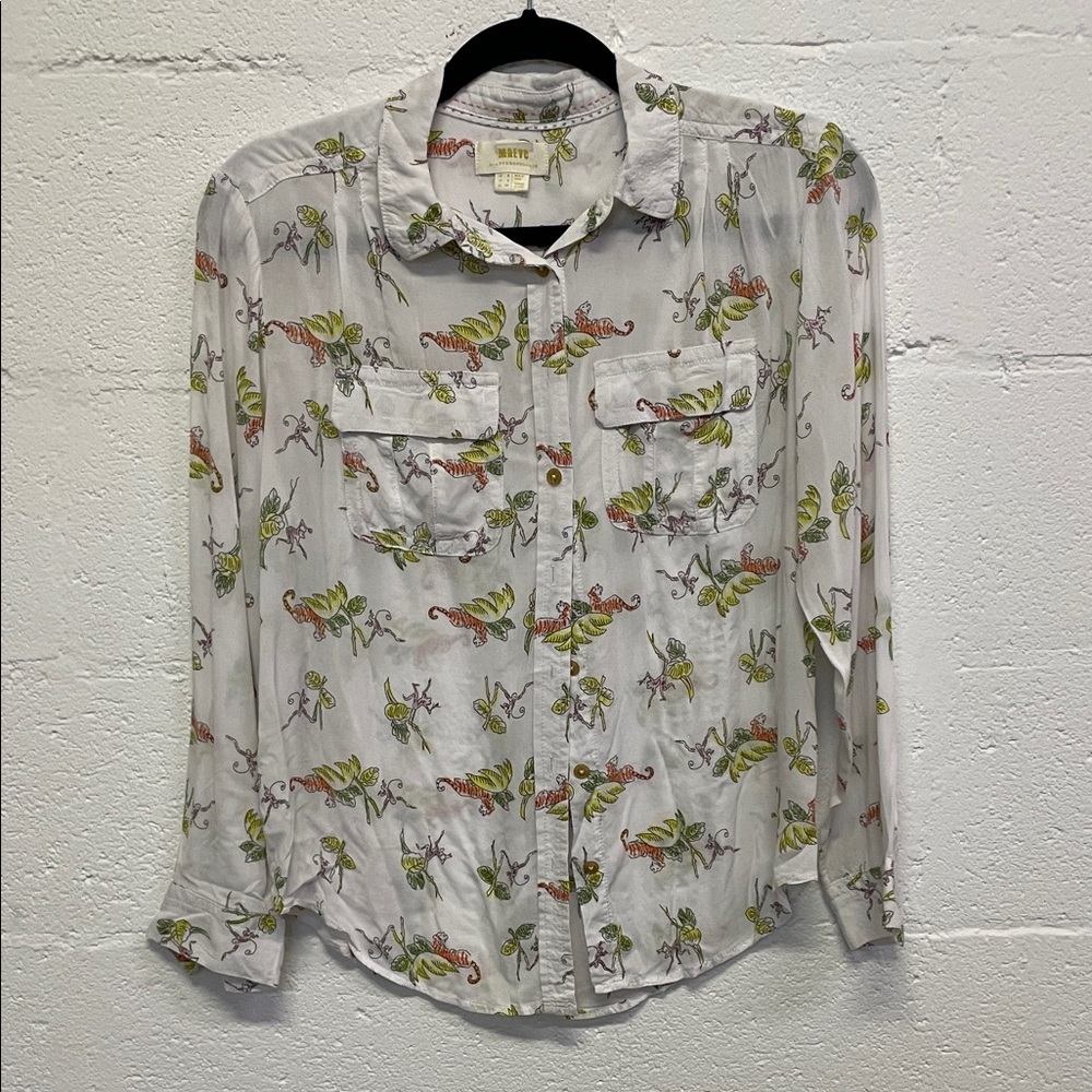 Anthropologie Marve White Floral Top Size 2 Small